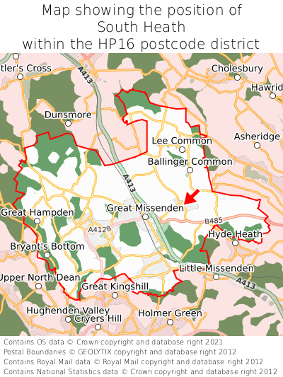 Map showing location of South Heath within HP16