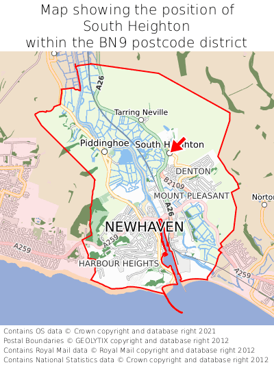 Map showing location of South Heighton within BN9