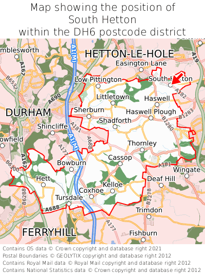 Map showing location of South Hetton within DH6