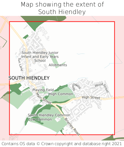 Map showing extent of South Hiendley as bounding box