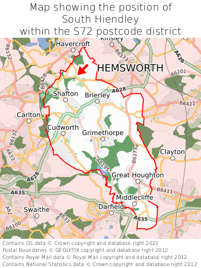 Map showing location of South Hiendley within S72