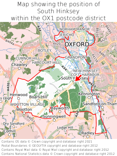 Map showing location of South Hinksey within OX1