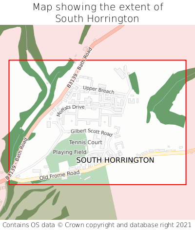 Map showing extent of South Horrington as bounding box
