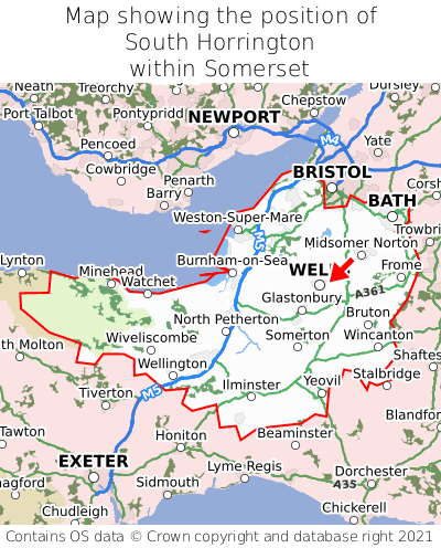 Map showing location of South Horrington within Somerset