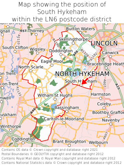 Map showing location of South Hykeham within LN6
