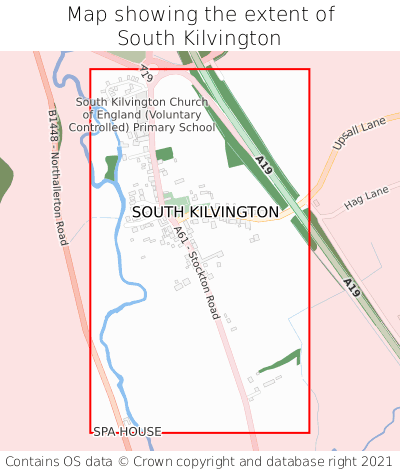 Map showing extent of South Kilvington as bounding box