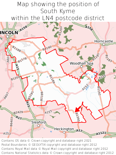 Map showing location of South Kyme within LN4