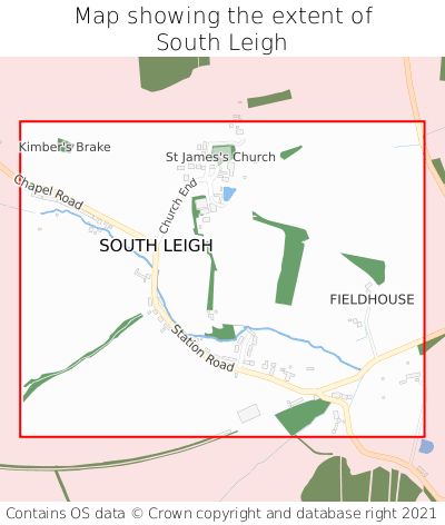 Map showing extent of South Leigh as bounding box