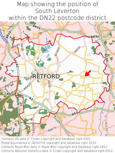 Map showing location of South Leverton within DN22
