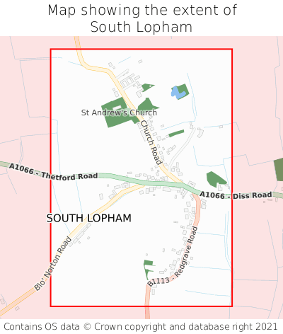 Map showing extent of South Lopham as bounding box