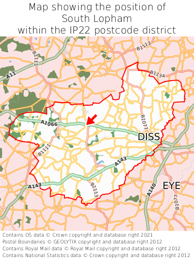 Map showing location of South Lopham within IP22