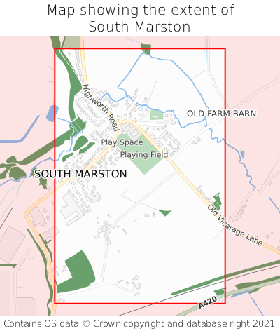 Map showing extent of South Marston as bounding box