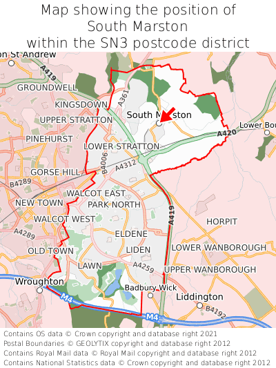 Map showing location of South Marston within SN3