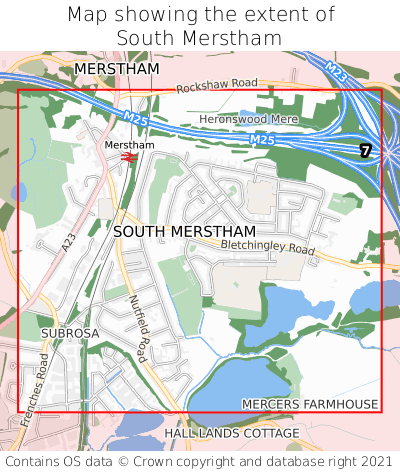 Map showing extent of South Merstham as bounding box