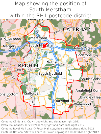 Map showing location of South Merstham within RH1