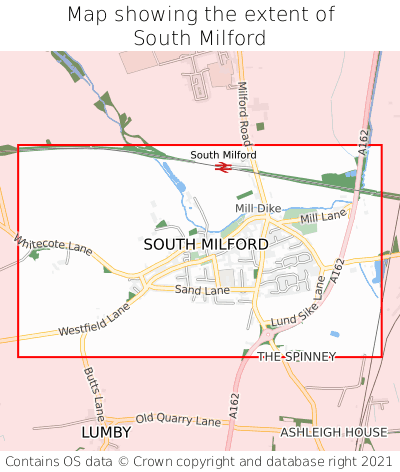 Map showing extent of South Milford as bounding box