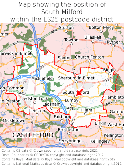 Map showing location of South Milford within LS25