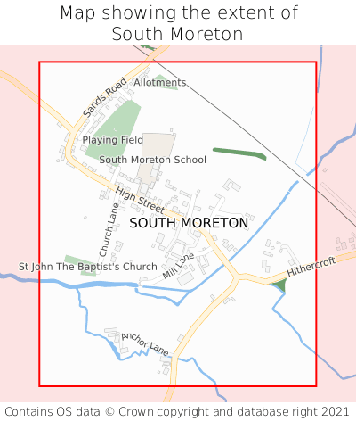 Map showing extent of South Moreton as bounding box