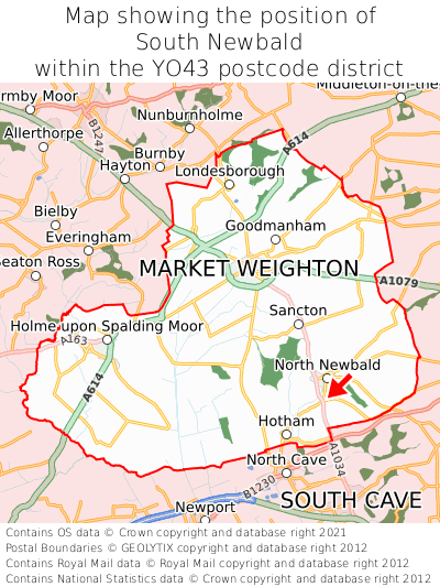 Map showing location of South Newbald within YO43