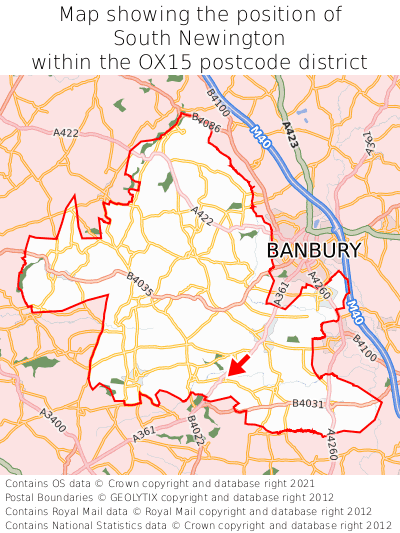 Map showing location of South Newington within OX15