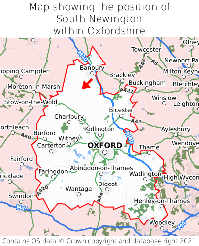 Map showing location of South Newington within Oxfordshire