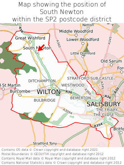 Map showing location of South Newton within SP2