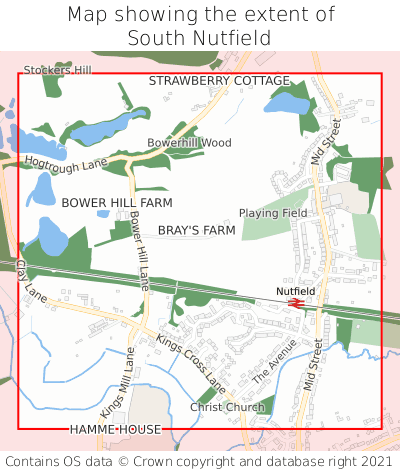 Map showing extent of South Nutfield as bounding box