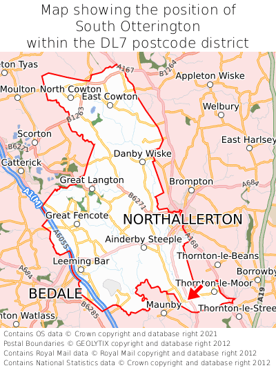 Map showing location of South Otterington within DL7