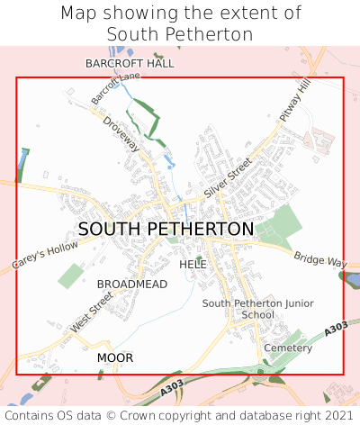 Map showing extent of South Petherton as bounding box