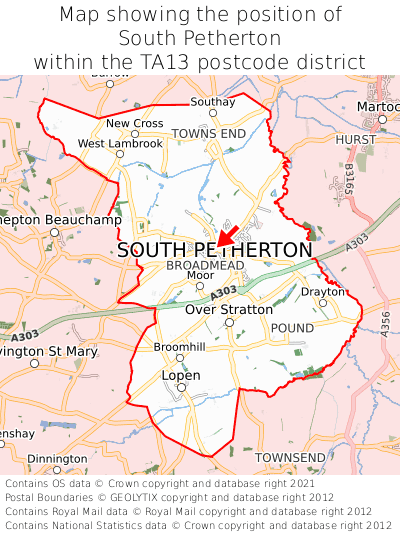 Map showing location of South Petherton within TA13