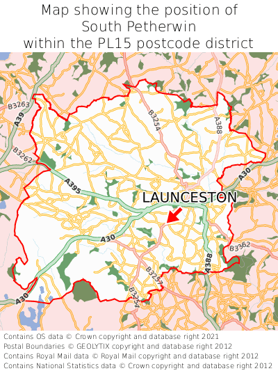 Map showing location of South Petherwin within PL15