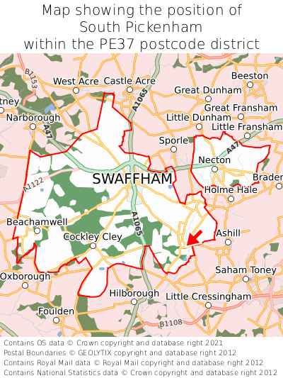 Map showing location of South Pickenham within PE37