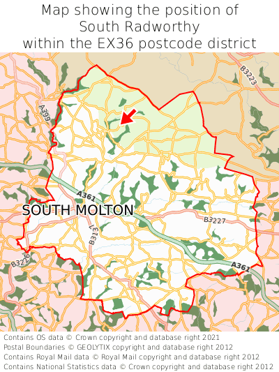 Map showing location of South Radworthy within EX36