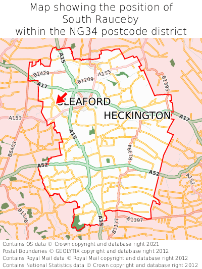 Map showing location of South Rauceby within NG34