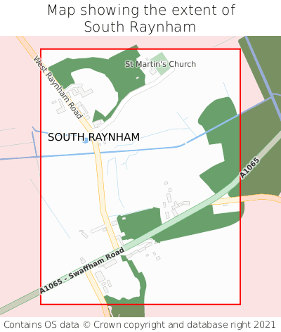 Map showing extent of South Raynham as bounding box