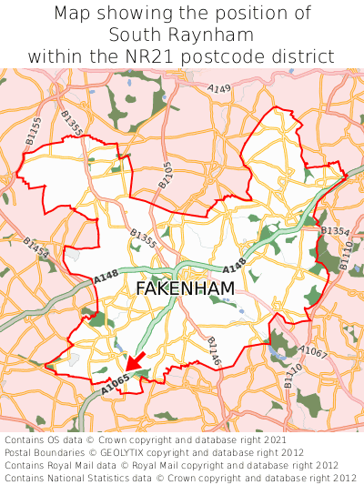 Map showing location of South Raynham within NR21