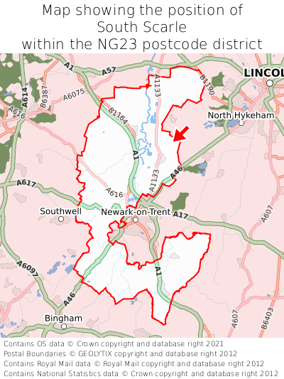 Map showing location of South Scarle within NG23
