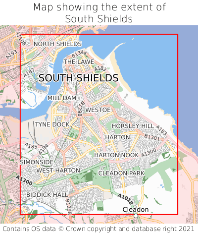 Map showing extent of South Shields as bounding box