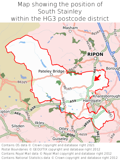 Map showing location of South Stainley within HG3