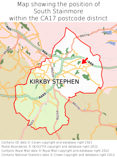 Map showing location of South Stainmore within CA17