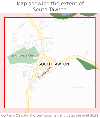 Map showing extent of South Tawton as bounding box