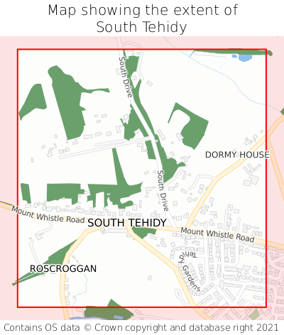 Map showing extent of South Tehidy as bounding box