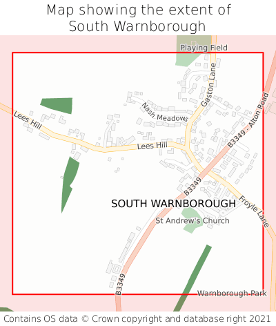 Map showing extent of South Warnborough as bounding box