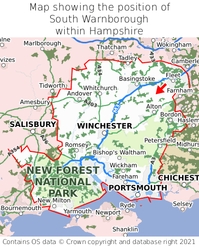 Map showing location of South Warnborough within Hampshire