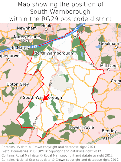 Map showing location of South Warnborough within RG29