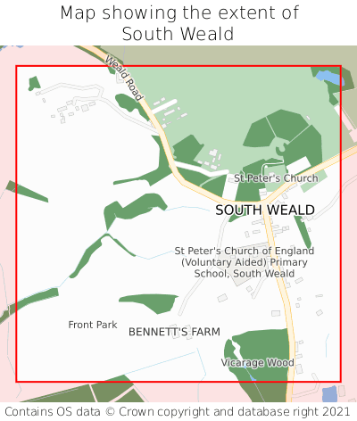Map showing extent of South Weald as bounding box