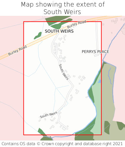 Map showing extent of South Weirs as bounding box