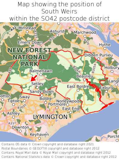 Map showing location of South Weirs within SO42