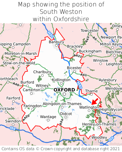 Map showing location of South Weston within Oxfordshire