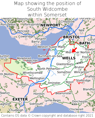 Map showing location of South Widcombe within Somerset